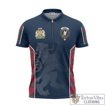 Lindsay Modern Tartan Zipper Polo Shirt with Family Crest and Lion Rampant Vibes Sport Style