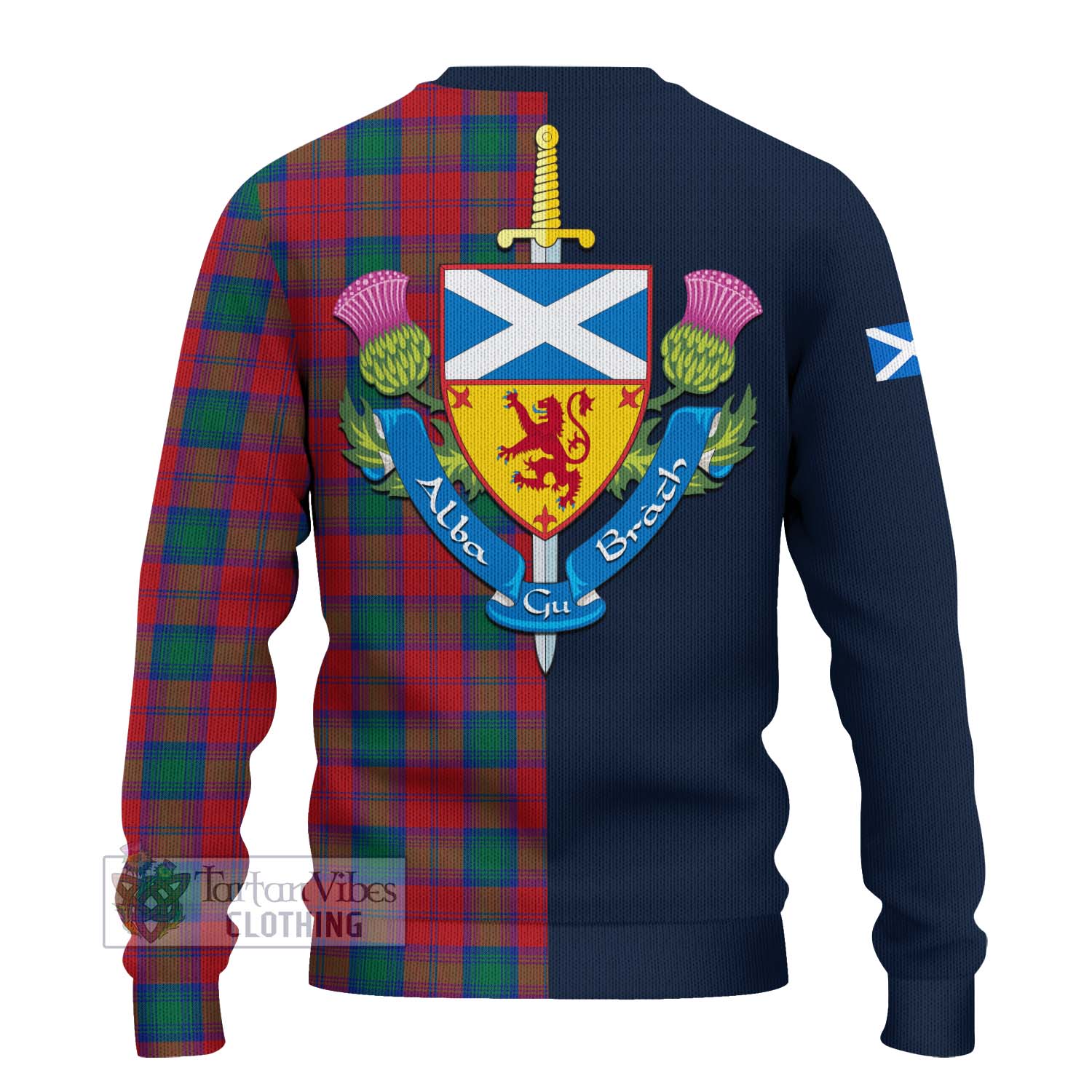 Tartan Vibes Clothing Lindsay Modern Tartan Knitted Sweater with Scottish Lion Royal Arm Half Style