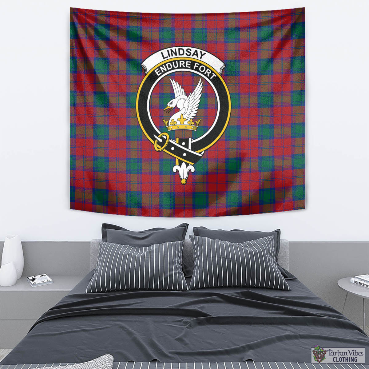 Tartan Vibes Clothing Lindsay Modern Tartan Tapestry Wall Hanging and Home Decor for Room with Family Crest