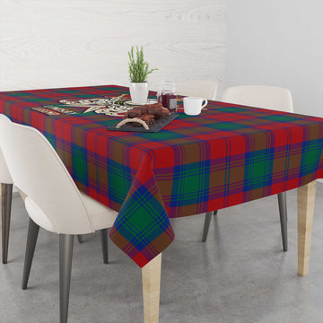 Lindsay Modern Tartan Tablecloth with Clan Crest and the Golden Sword of Courageous Legacy