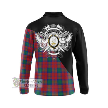 Lindsay Modern Tartan Long Sleeve Polo Shirt with Family Crest and Military Logo Style