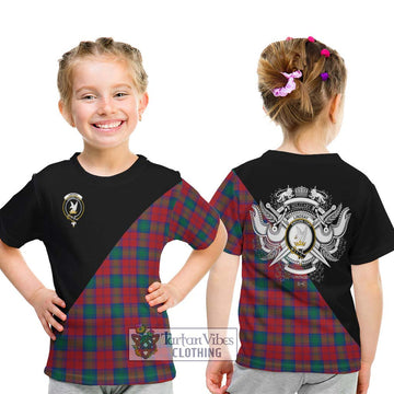 Lindsay Modern Tartan Kid T-Shirt with Family Crest and Military Logo Style