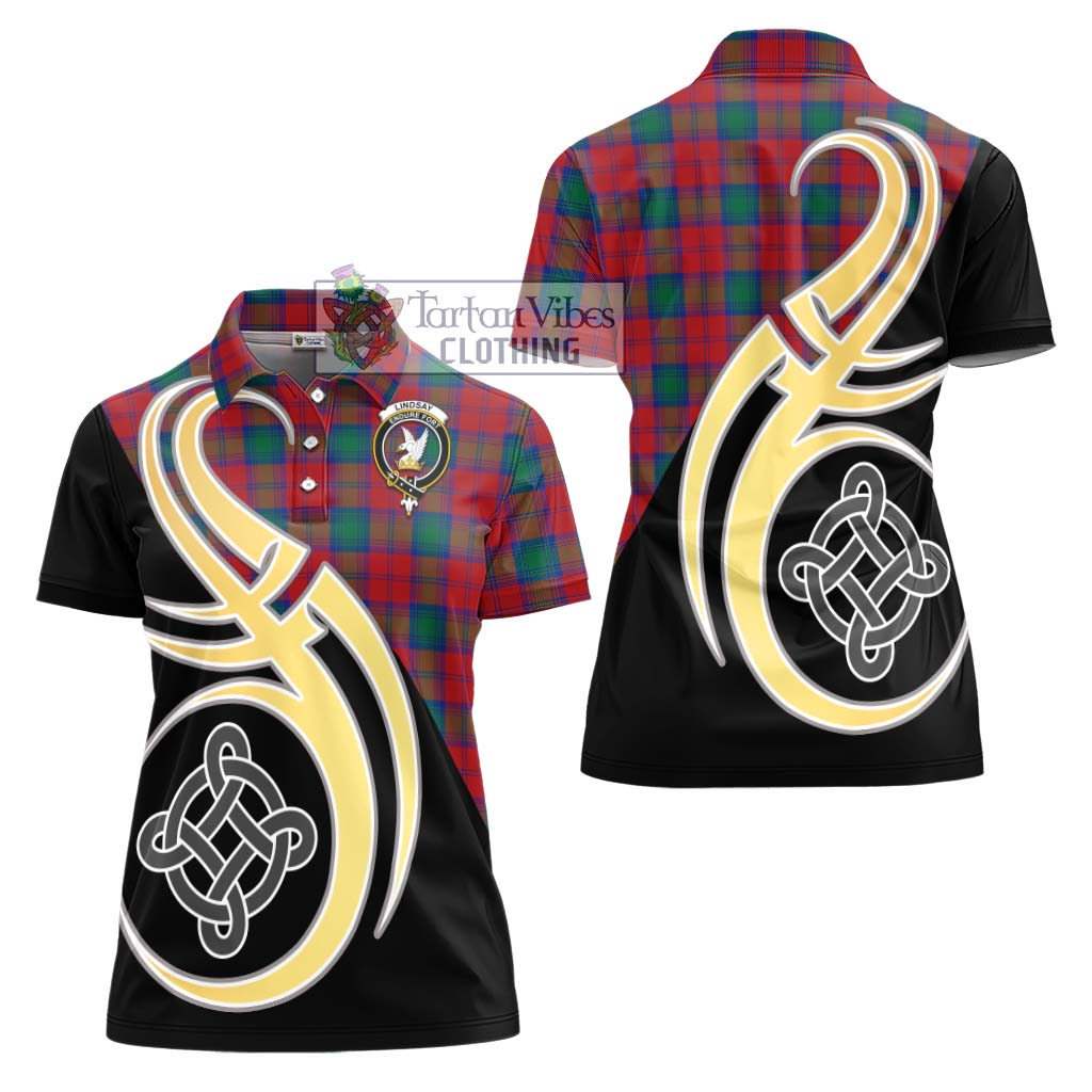 Tartan Vibes Clothing Lindsay Modern Tartan Women's Polo Shirt with Family Crest and Celtic Symbol Style