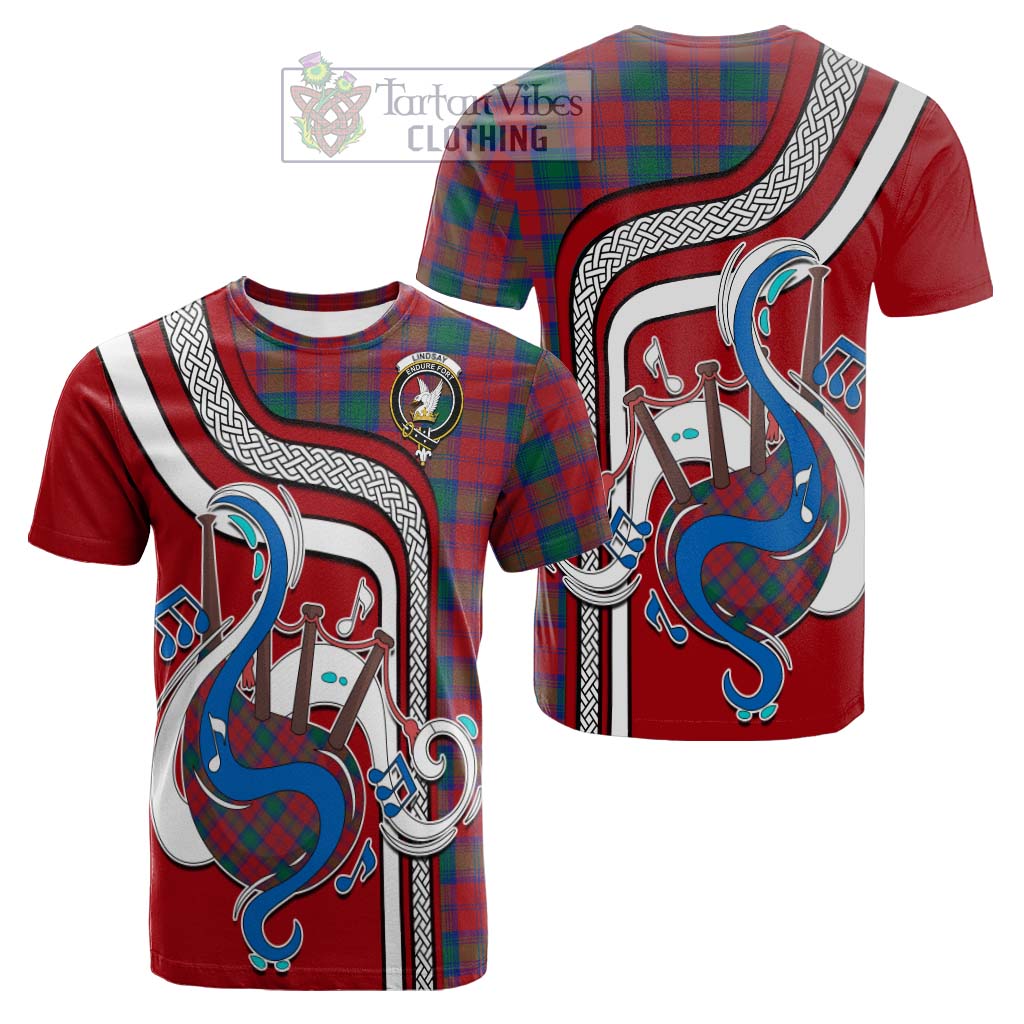 Tartan Vibes Clothing Lindsay Modern Tartan Cotton T-shirt with Epic Bagpipe Style