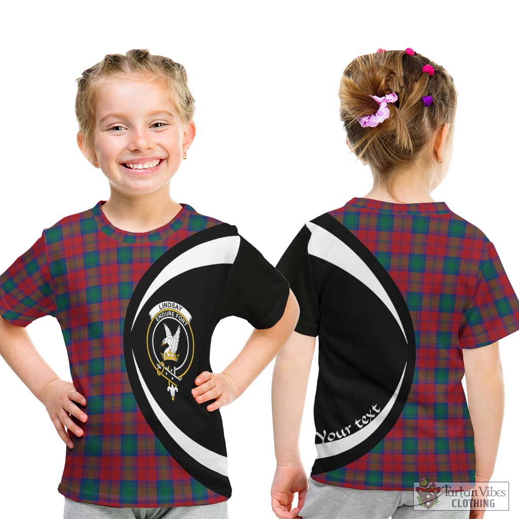 Tartan Vibes Clothing Lindsay Modern Tartan Kid T-Shirt with Family Crest Circle Style