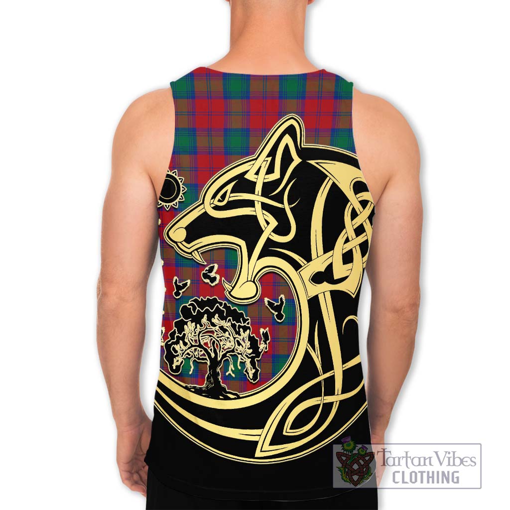 Tartan Vibes Clothing Lindsay Modern Tartan Men's Tank Top with Family Crest Celtic Wolf Style