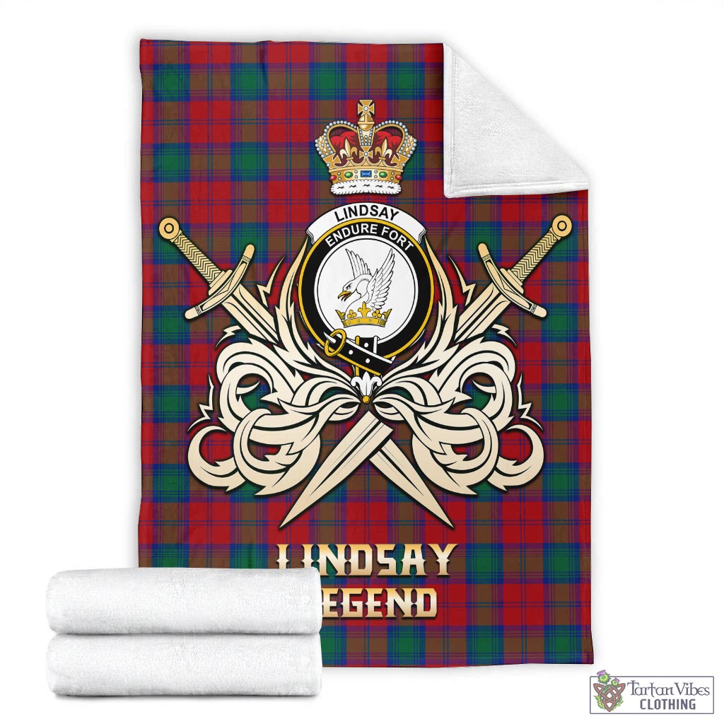 Tartan Vibes Clothing Lindsay Modern Tartan Blanket with Clan Crest and the Golden Sword of Courageous Legacy