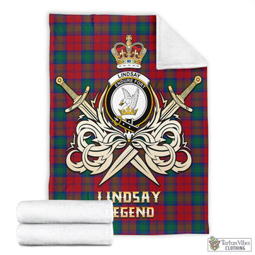 Lindsay Modern Tartan Blanket with Clan Crest and the Golden Sword of Courageous Legacy