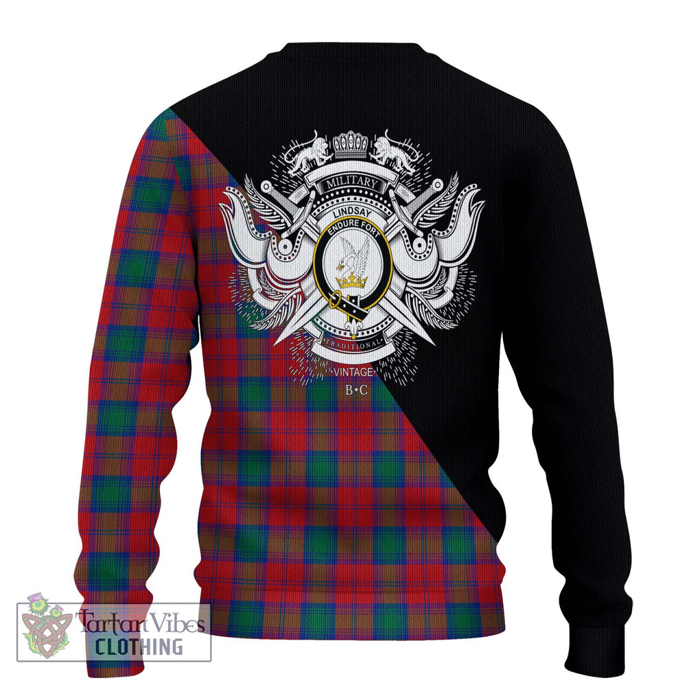 Lindsay Modern Tartan Knitted Sweater with Family Crest and Military Logo Style - Tartanvibesclothing Shop