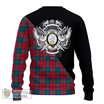 Lindsay Modern Tartan Ugly Sweater with Family Crest and Military Logo Style