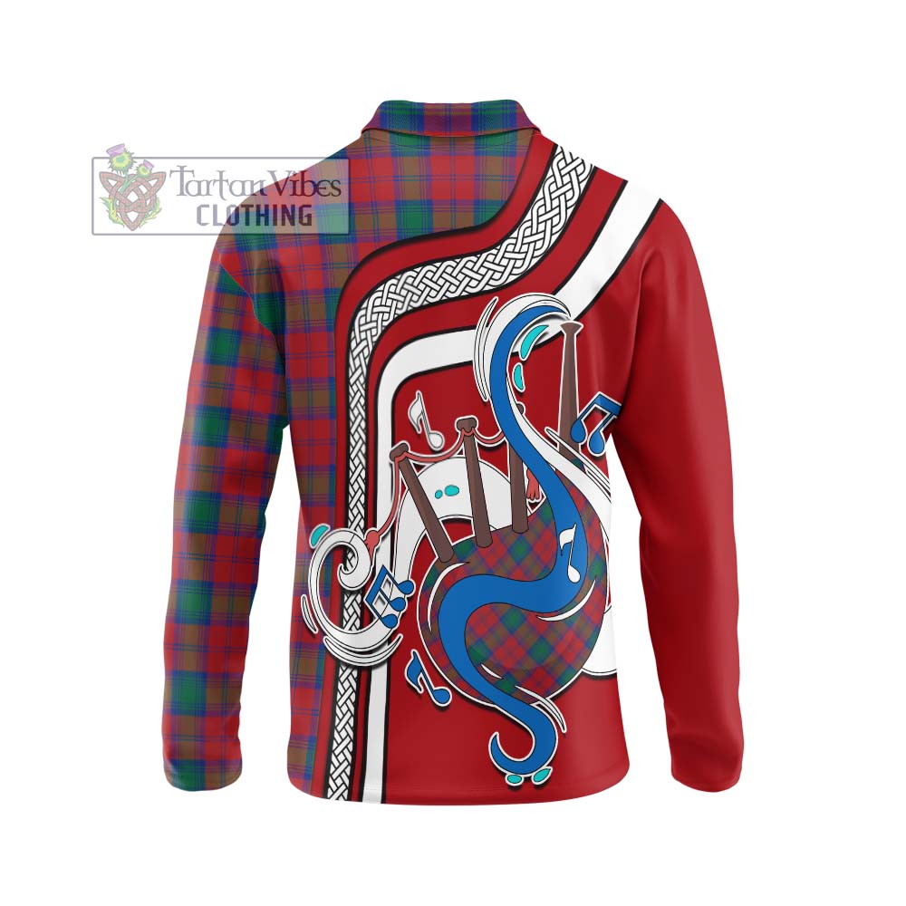 Tartan Vibes Clothing Lindsay Modern Tartan Long Sleeve Polo Shirt with Epic Bagpipe Style