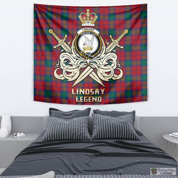 Lindsay Modern Tartan Tapestry with Clan Crest and the Golden Sword of Courageous Legacy