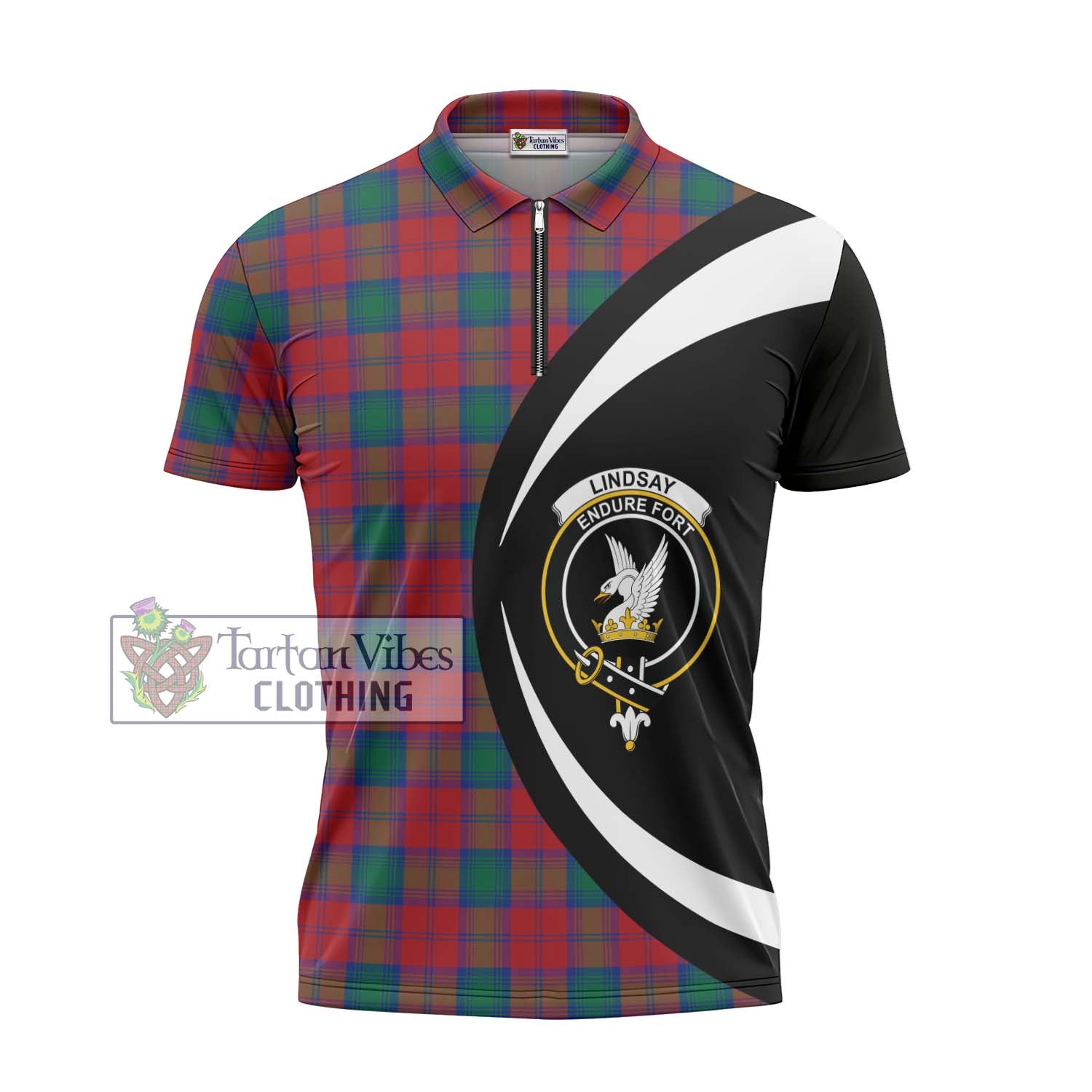 Tartan Vibes Clothing Lindsay Modern Tartan Zipper Polo Shirt with Family Crest Circle Style