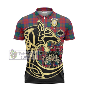 Lindsay Modern Tartan Zipper Polo Shirt with Family Crest Celtic Wolf Style