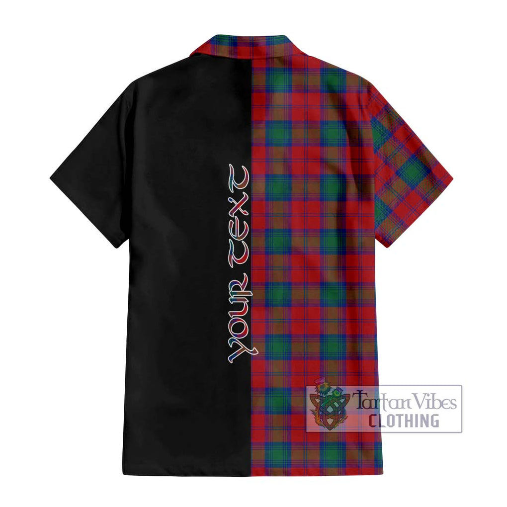 Lindsay Modern Tartan Short Sleeve Button Shirt with Family Crest and Half Of Me Style - Tartanvibesclothing Shop