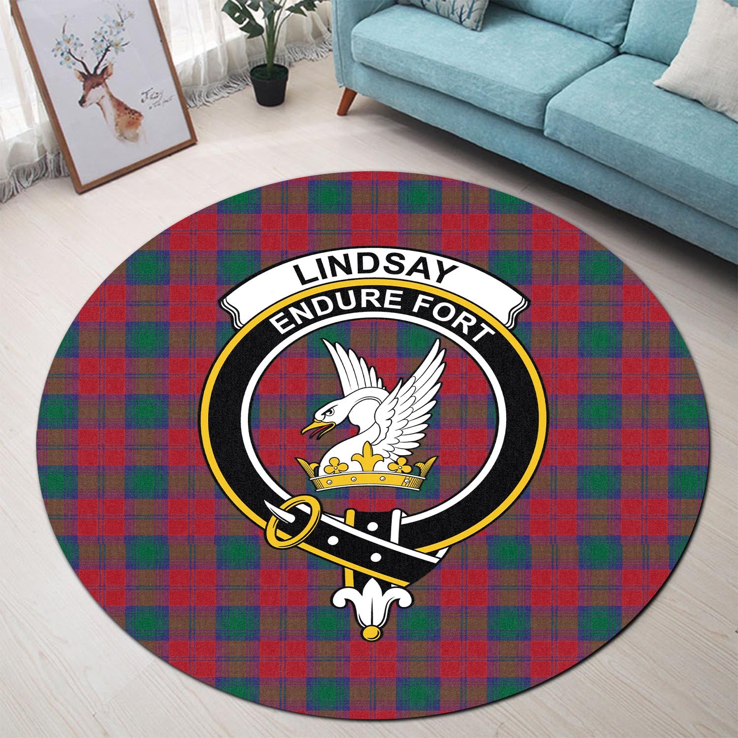 lindsay-modern-tartan-round-rug-with-family-crest