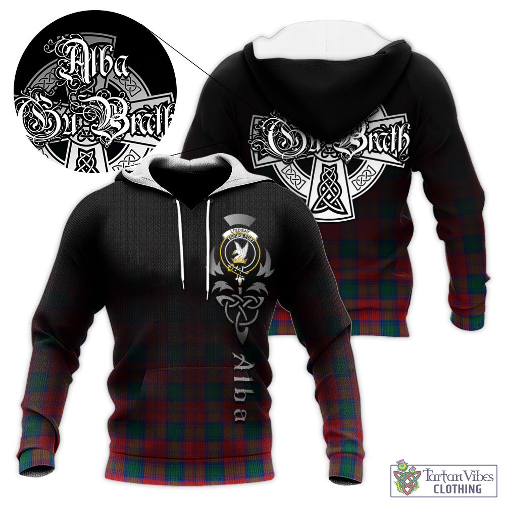 Tartan Vibes Clothing Lindsay Modern Tartan Knitted Hoodie Featuring Alba Gu Brath Family Crest Celtic Inspired