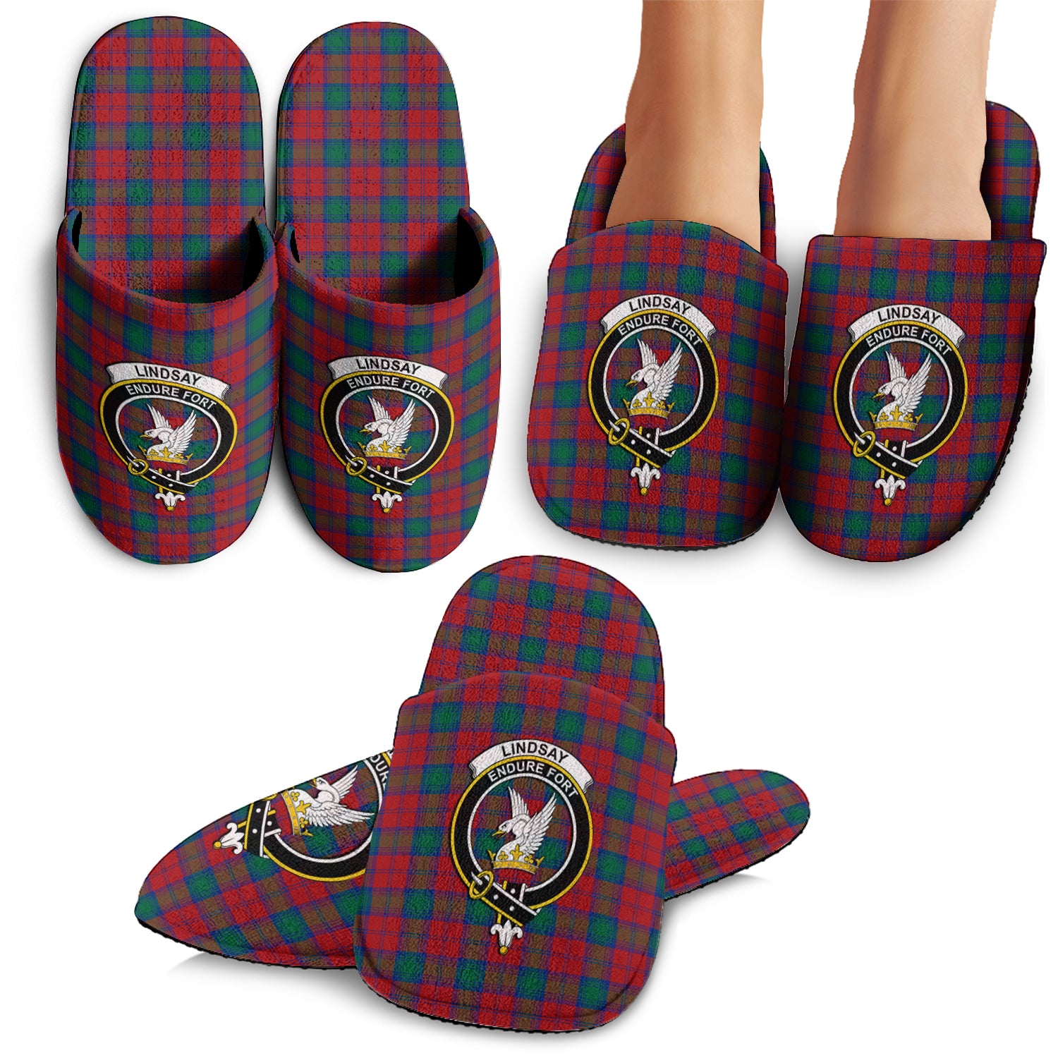 Lindsay Modern Tartan Home Slippers with Family Crest - Tartanvibesclothing