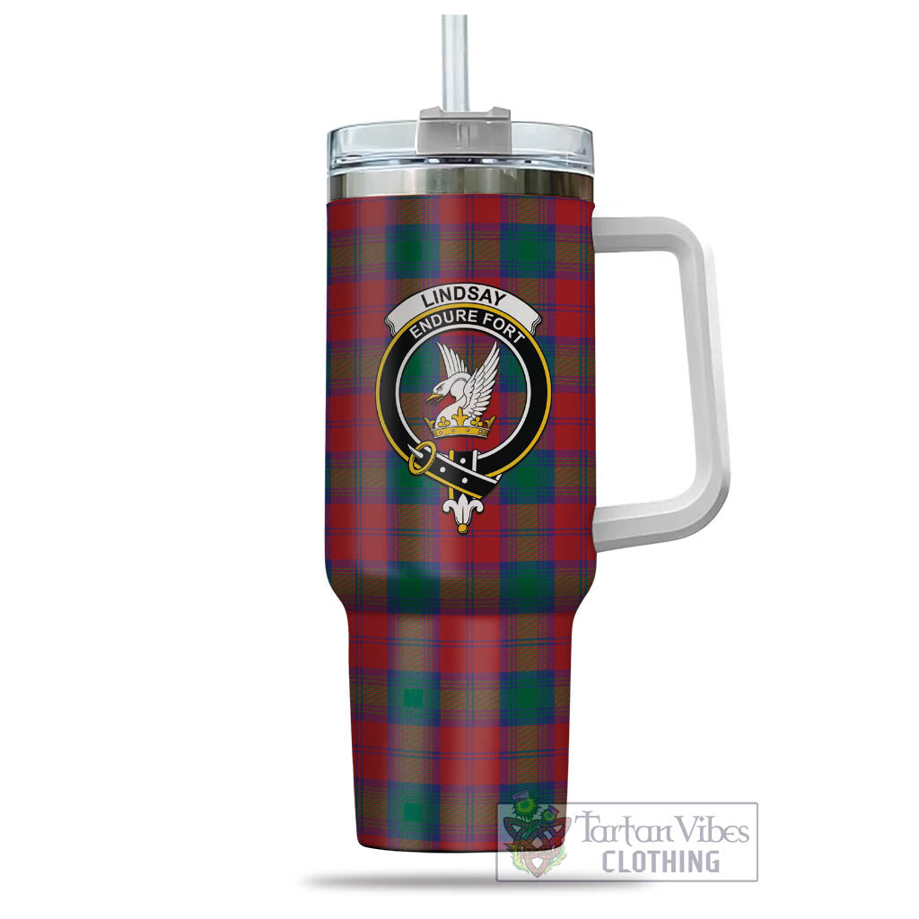 Tartan Vibes Clothing Lindsay Modern Tartan and Family Crest Tumbler with Handle