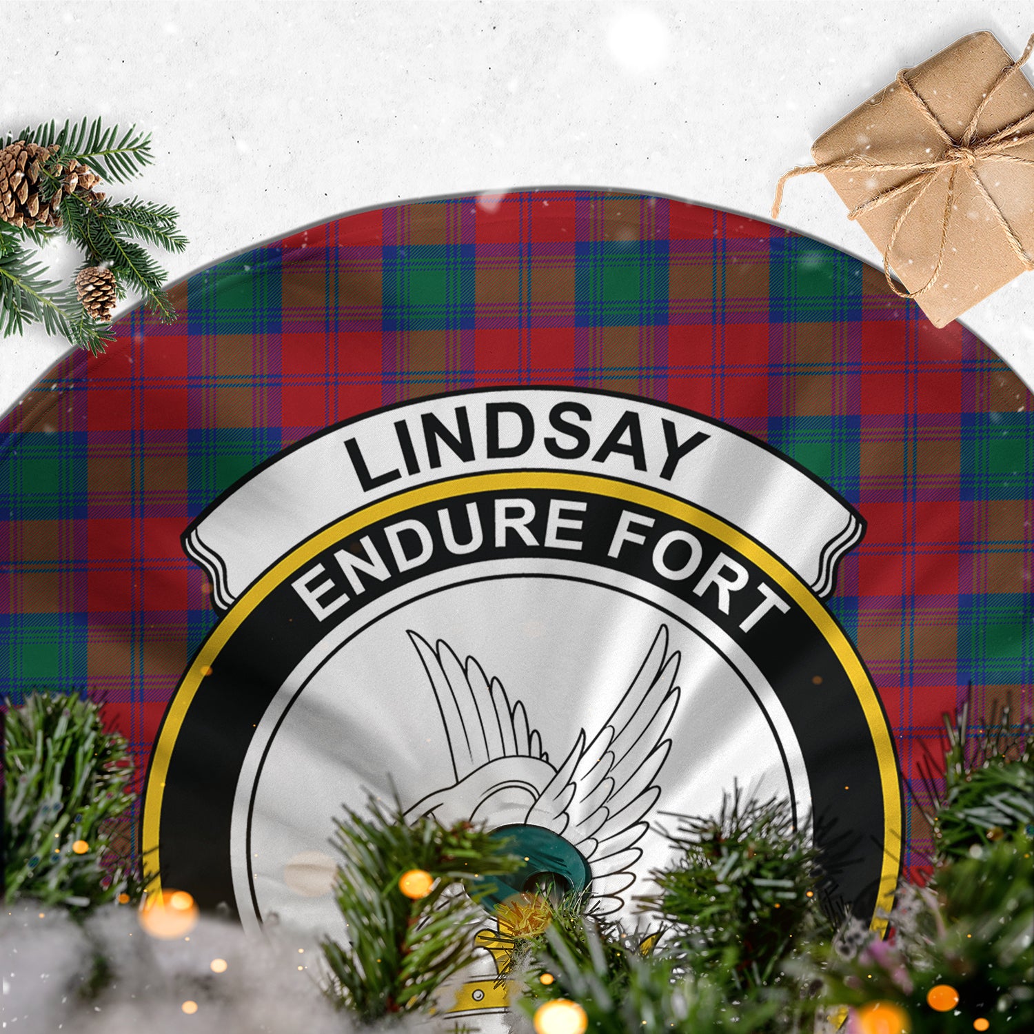 Lindsay Modern Tartan Christmas Tree Skirt with Family Crest - Tartanvibesclothing