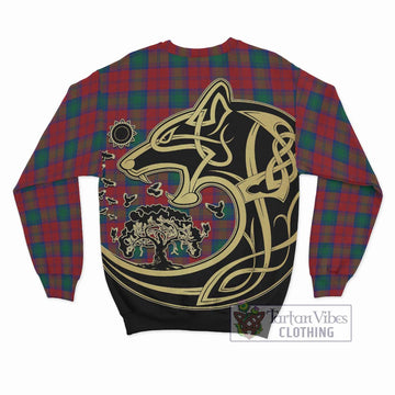 Lindsay Modern Tartan Sweatshirt with Family Crest Celtic Wolf Style