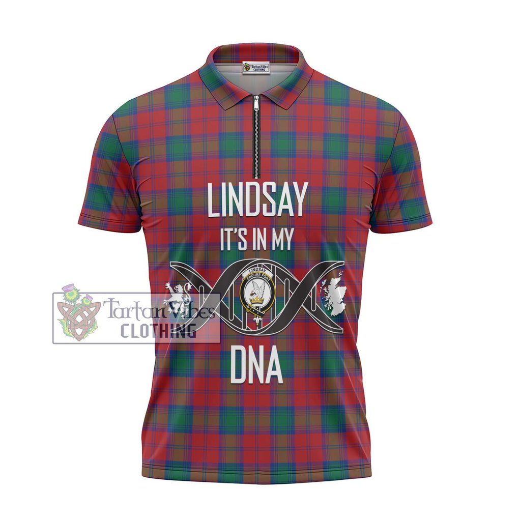 Lindsay Modern Tartan Zipper Polo Shirt with Family Crest DNA In Me Style - Tartanvibesclothing Shop