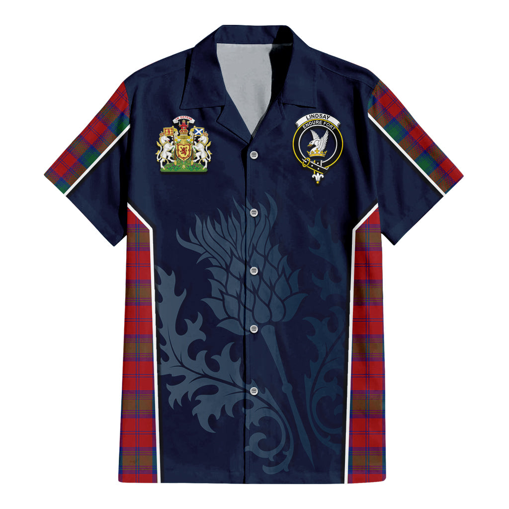 Tartan Vibes Clothing Lindsay Modern Tartan Short Sleeve Button Up Shirt with Family Crest and Scottish Thistle Vibes Sport Style