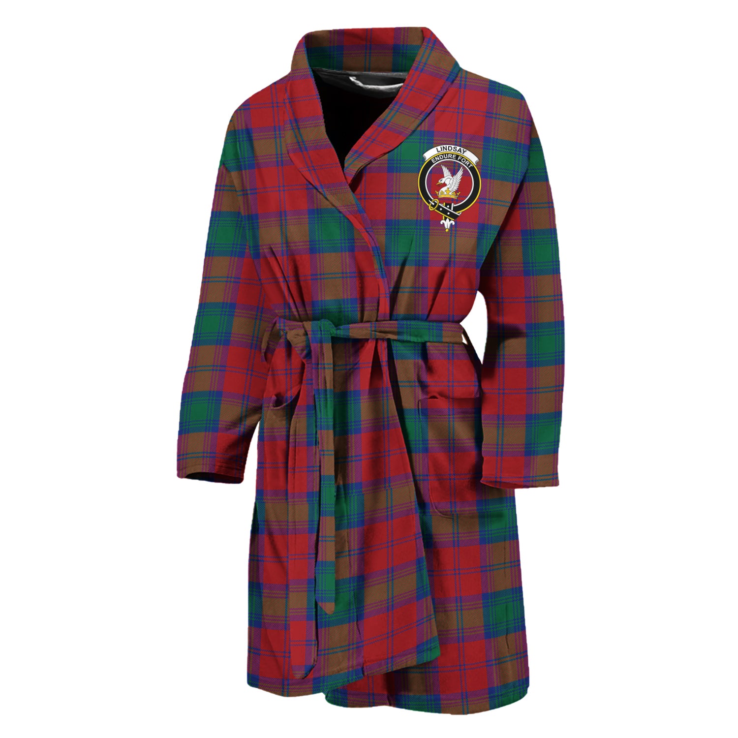 Lindsay Modern Tartan Bathrobe with Family Crest Unisex M - Tartan Vibes Clothing