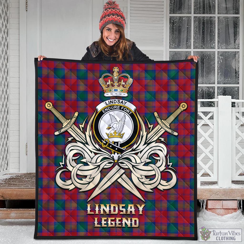 Tartan Vibes Clothing Lindsay Modern Tartan Quilt with Clan Crest and the Golden Sword of Courageous Legacy