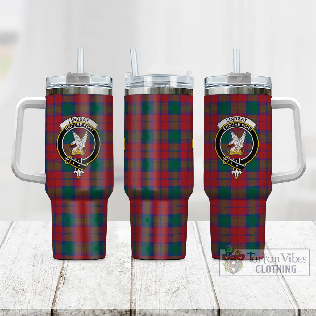 Tartan Vibes Clothing Lindsay Modern Tartan and Family Crest Tumbler with Handle