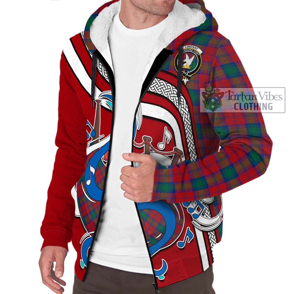 Lindsay Modern Tartan Sherpa Hoodie with Epic Bagpipe Style Unisex - Tartanvibesclothing Shop