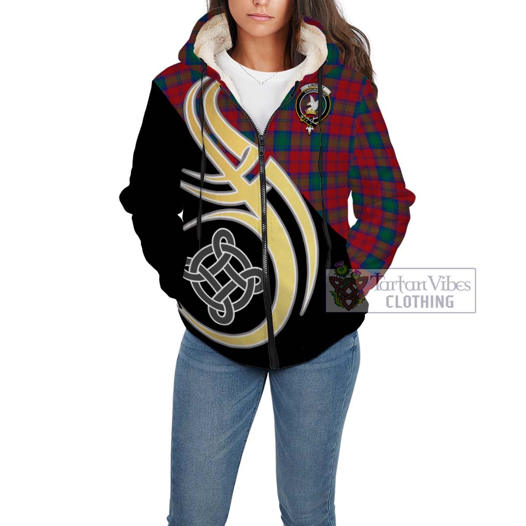 Lindsay Modern Tartan Sherpa Hoodie with Family Crest and Celtic Symbol Style Unisex - Tartan Vibes Clothing