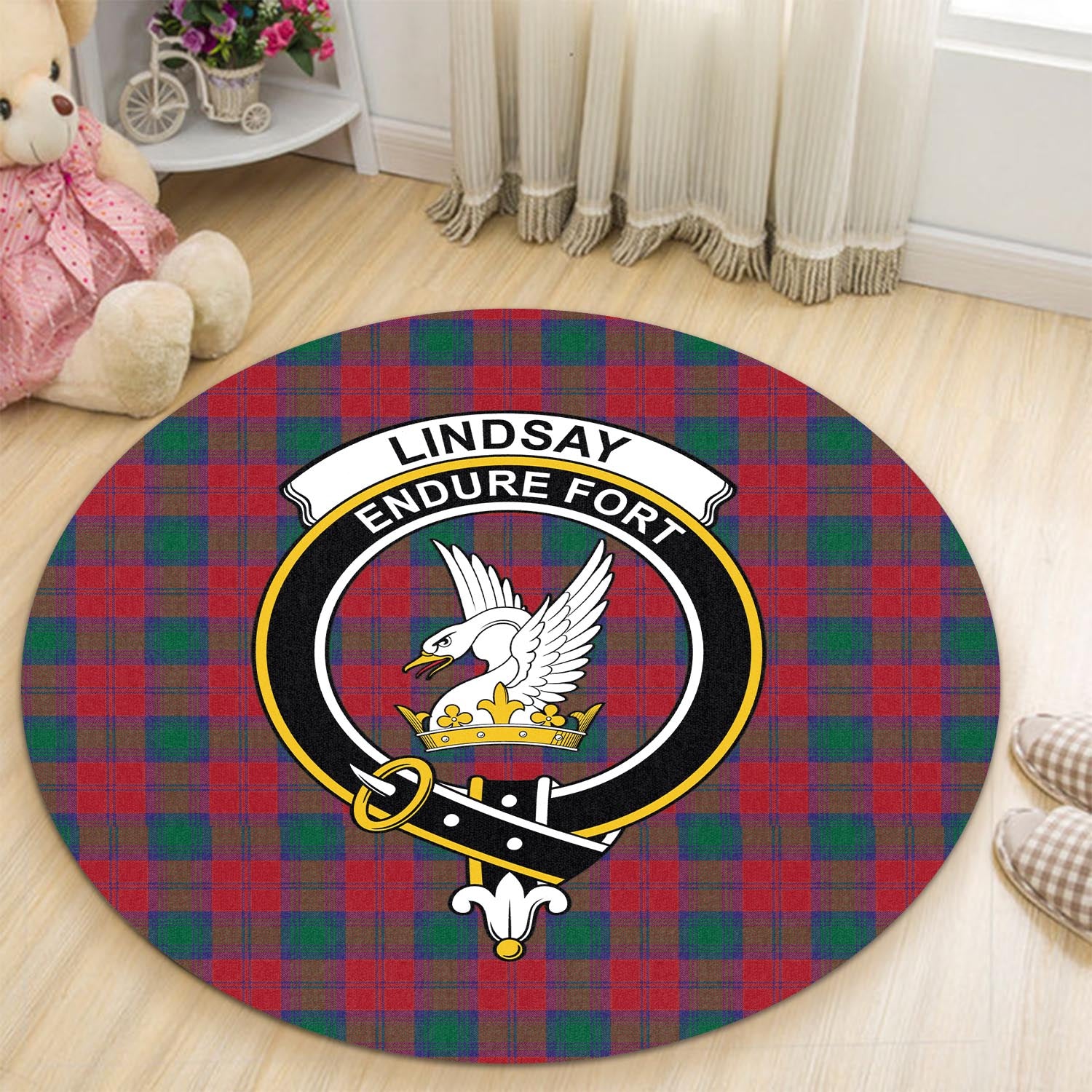 lindsay-modern-tartan-round-rug-with-family-crest