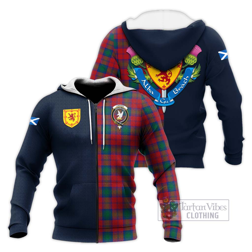 Tartan Vibes Clothing Lindsay Modern Tartan Knitted Hoodie with Scottish Lion Royal Arm Half Style