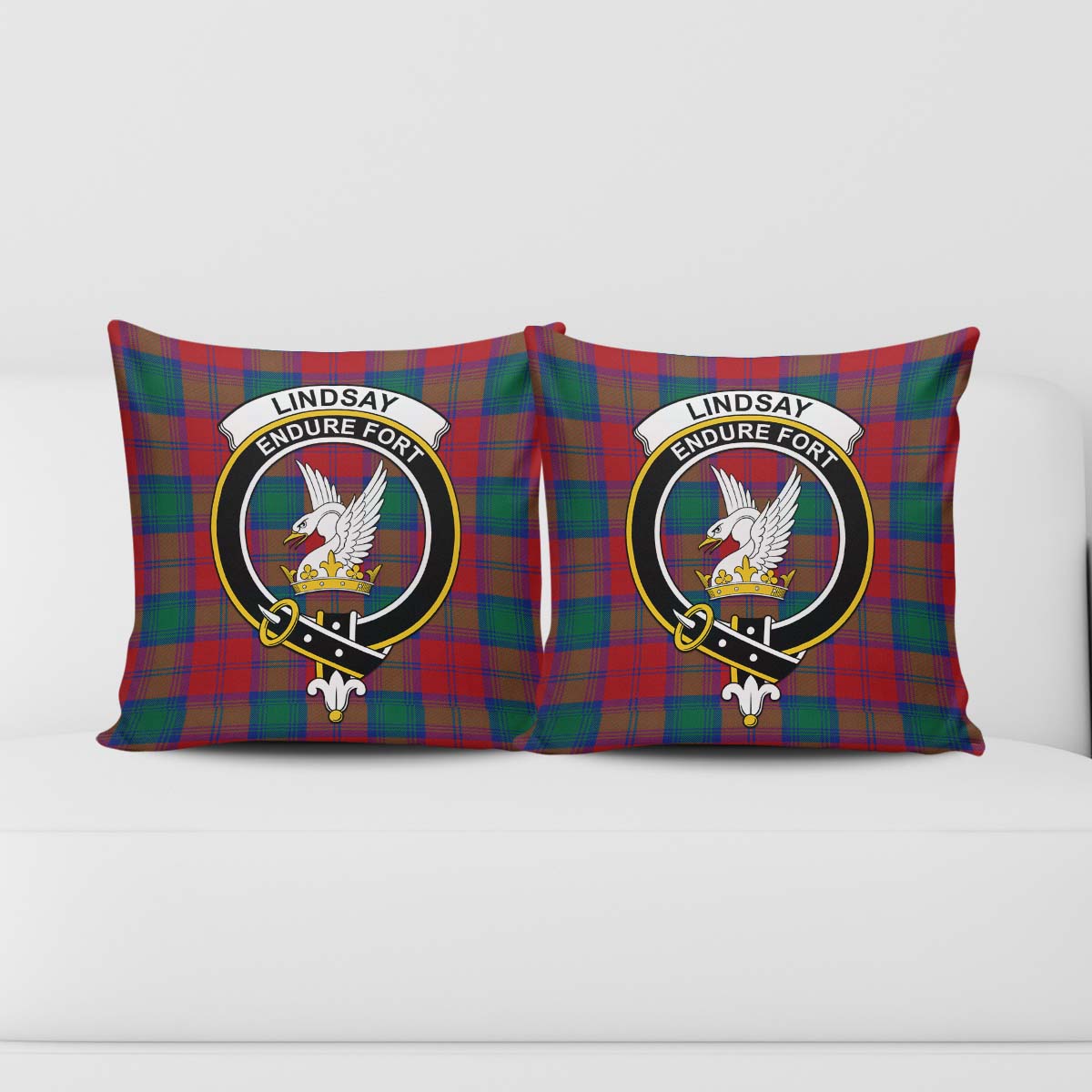 Lindsay Modern Tartan Pillow Cover with Family Crest - Tartanvibesclothing