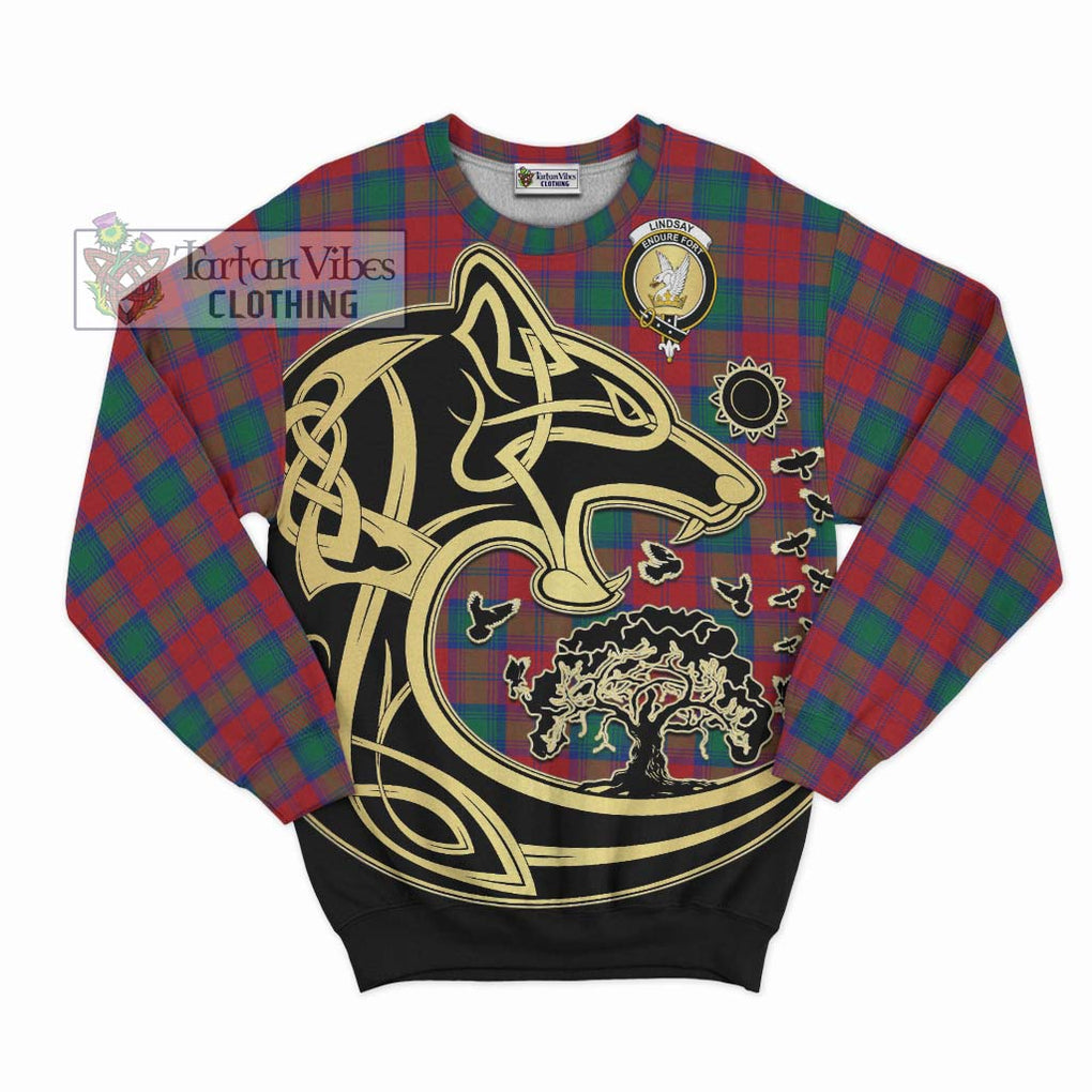 Lindsay Modern Tartan Sweatshirt with Family Crest Celtic Wolf Style - Tartan Vibes Clothing