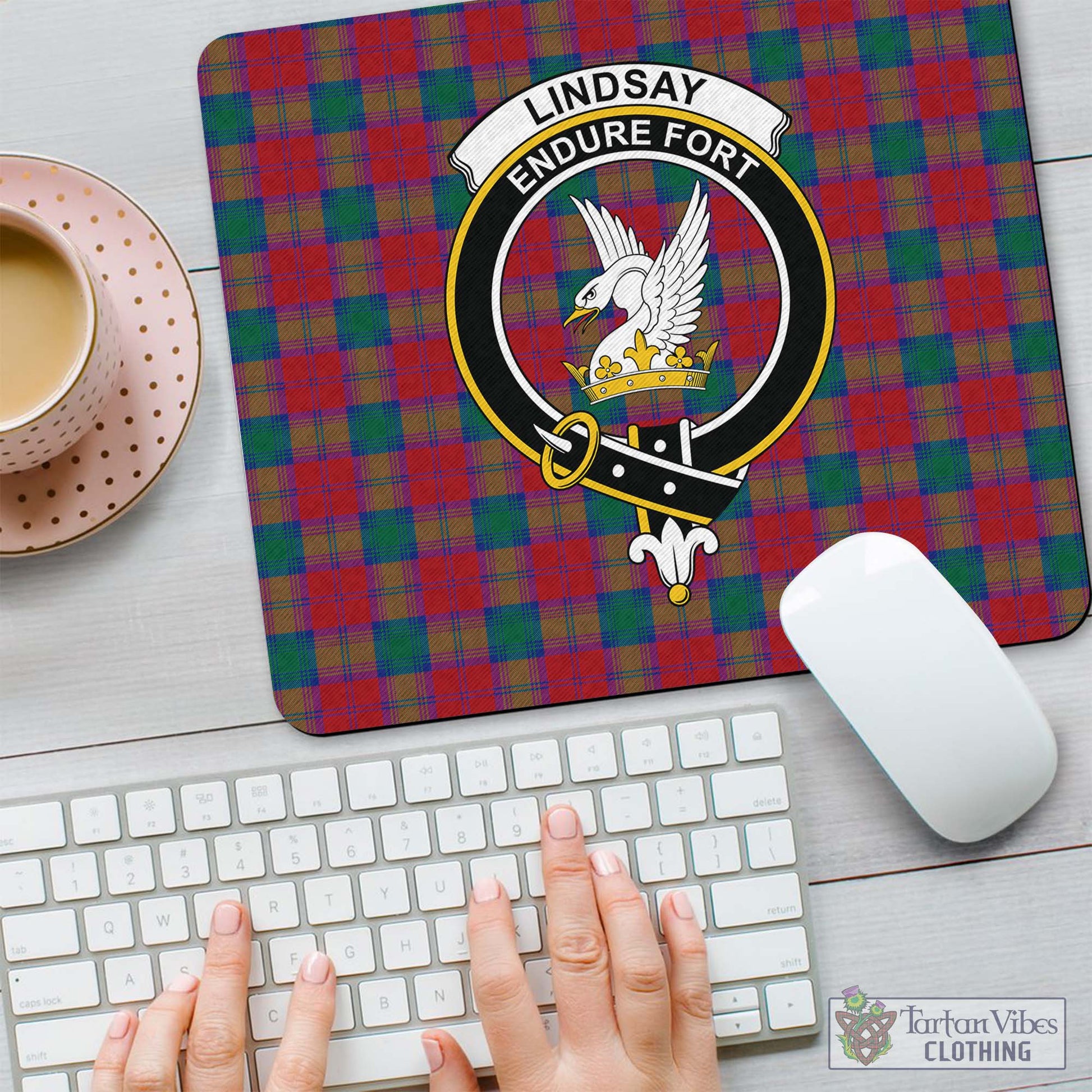 Tartan Vibes Clothing Lindsay Modern Tartan Mouse Pad with Family Crest