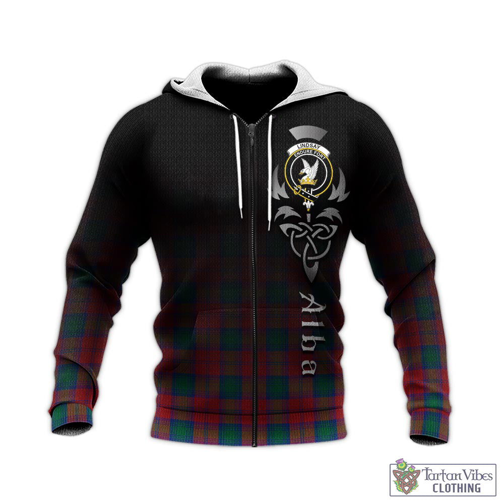 Tartan Vibes Clothing Lindsay Modern Tartan Knitted Hoodie Featuring Alba Gu Brath Family Crest Celtic Inspired