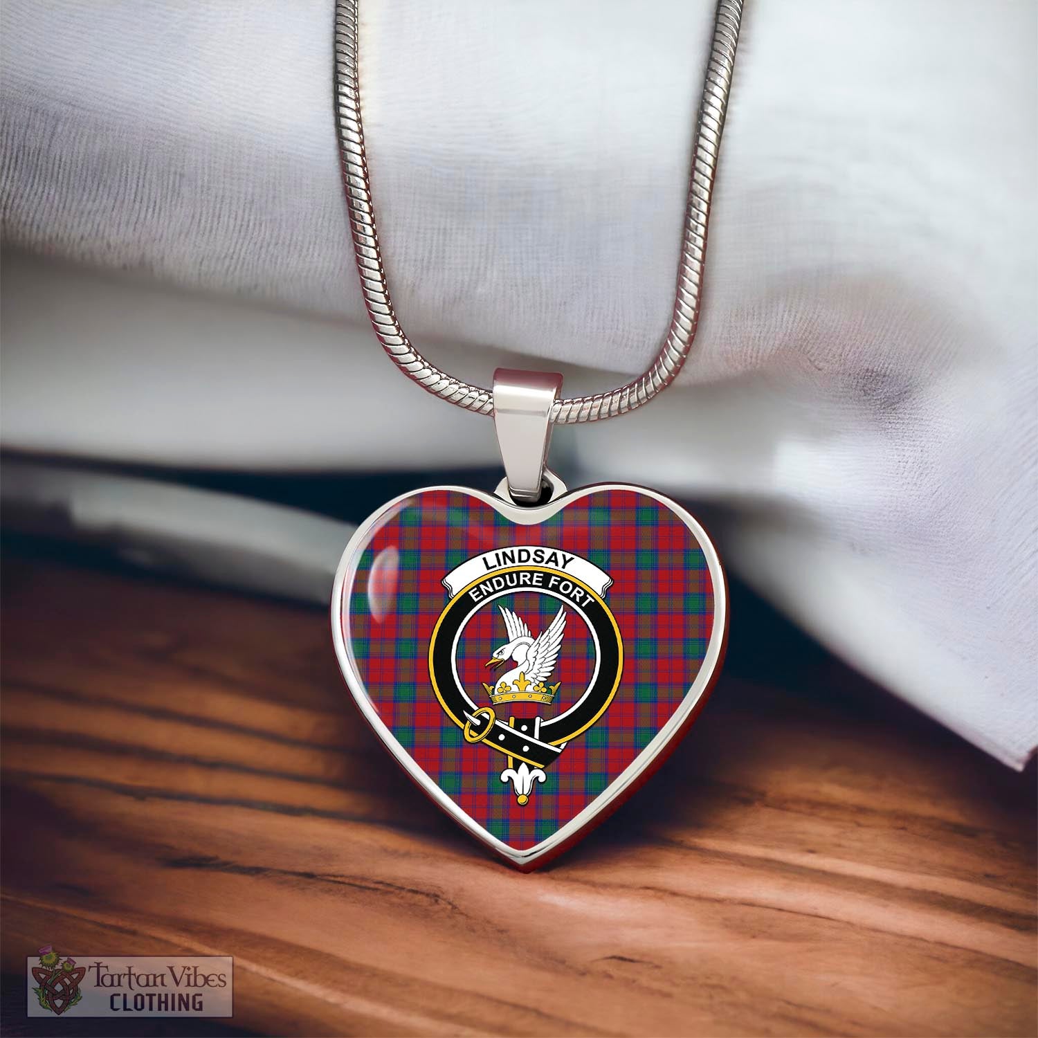 Tartan Vibes Clothing Lindsay Modern Tartan Heart Necklace with Family Crest