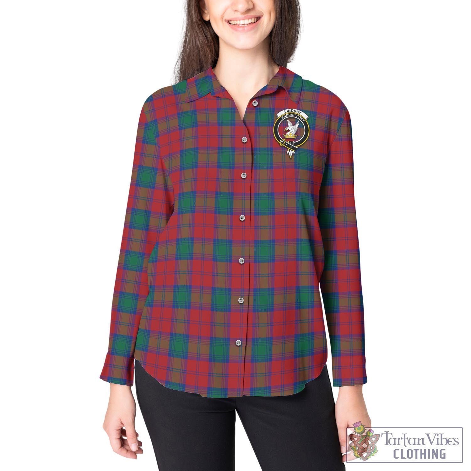 Tartan Vibes Clothing Lindsay Modern Tartan Womens Casual Shirt with Family Crest