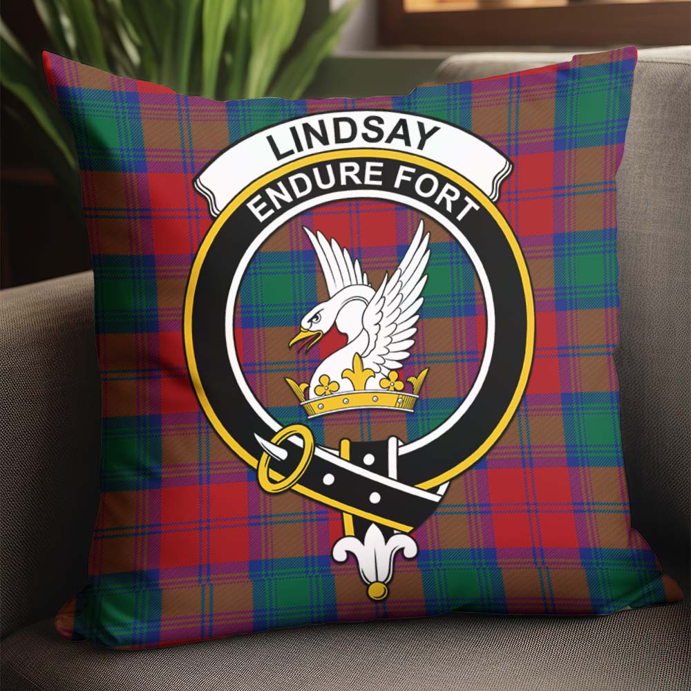 Lindsay Modern Tartan Pillow Cover with Family Crest - Tartanvibesclothing