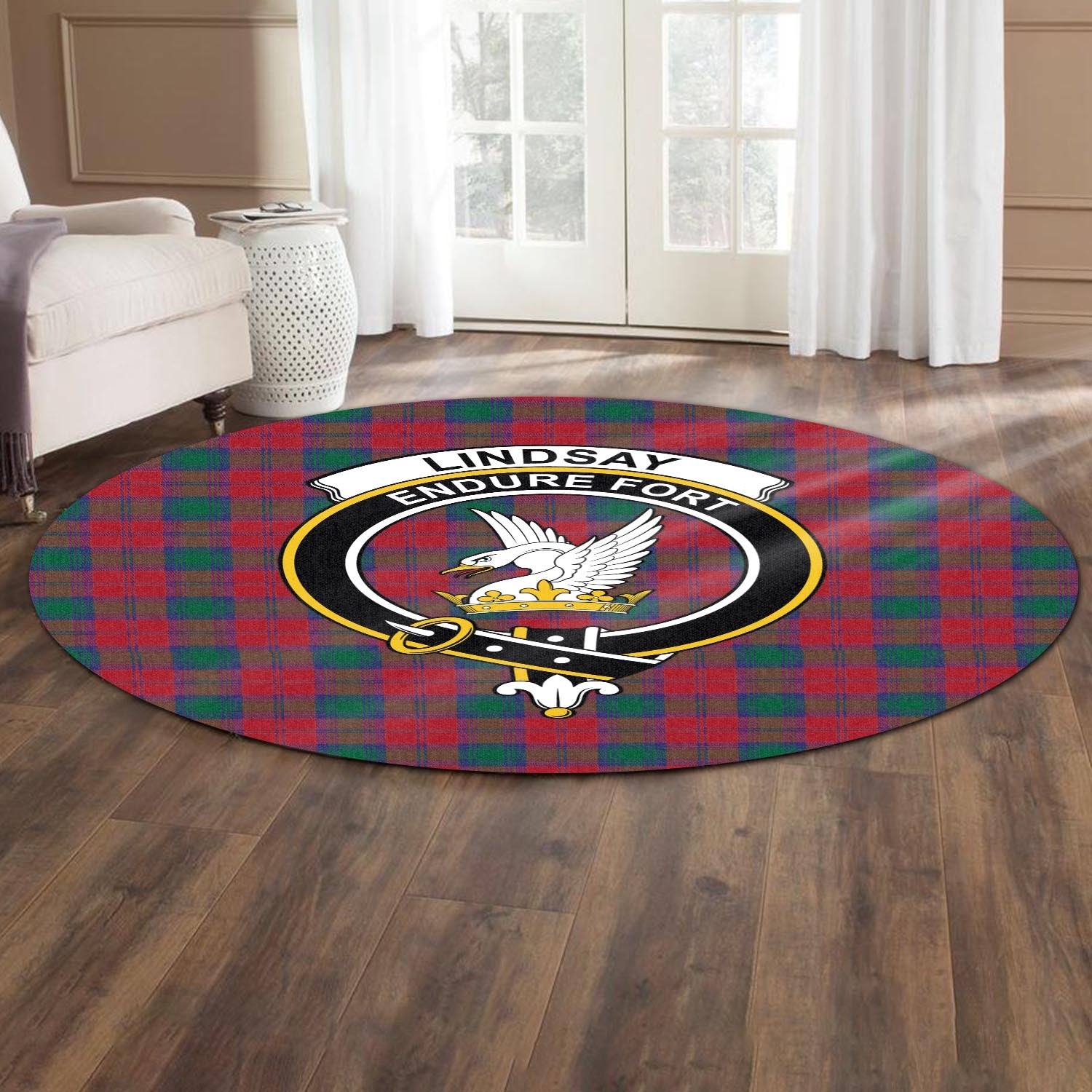 lindsay-modern-tartan-round-rug-with-family-crest