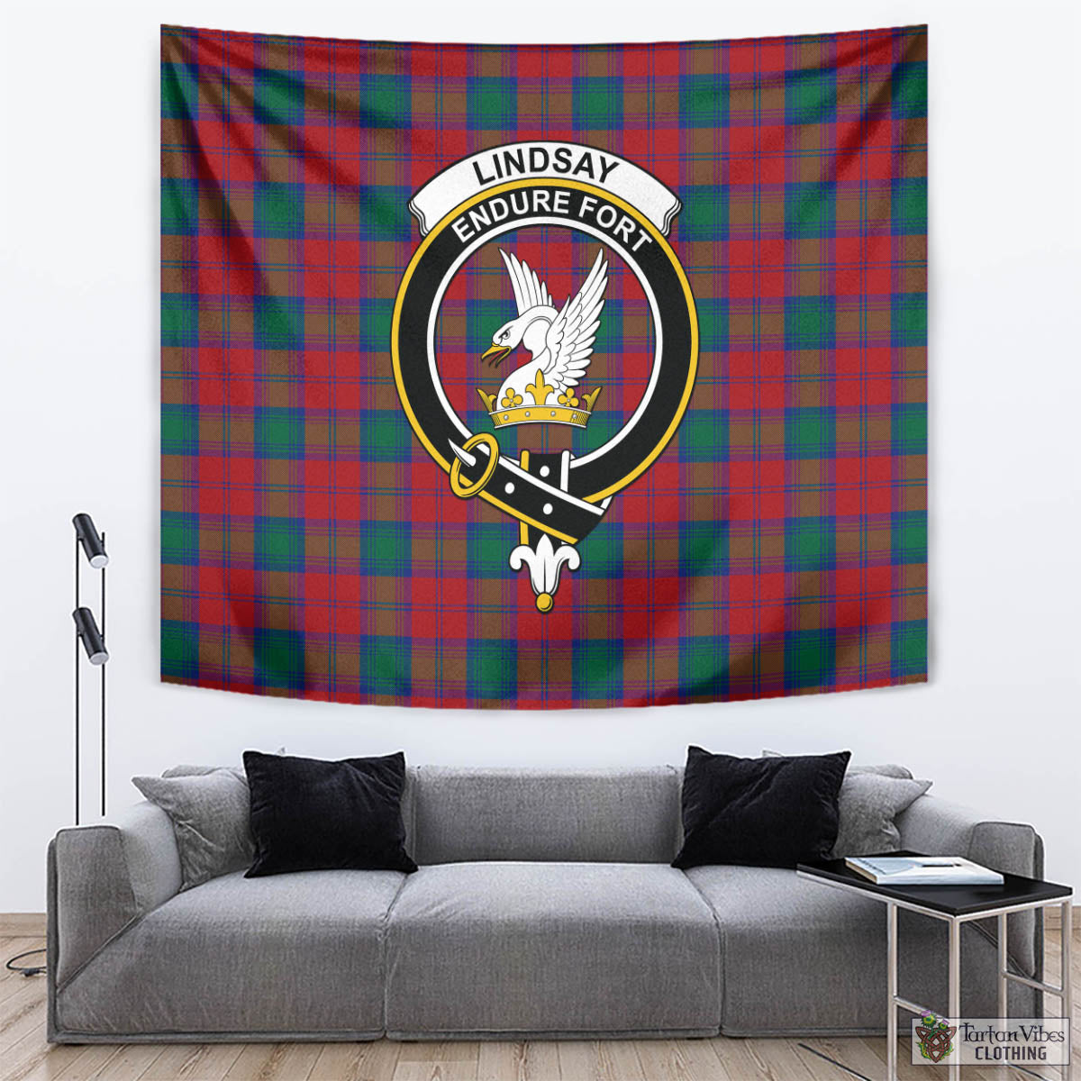 Tartan Vibes Clothing Lindsay Modern Tartan Tapestry Wall Hanging and Home Decor for Room with Family Crest