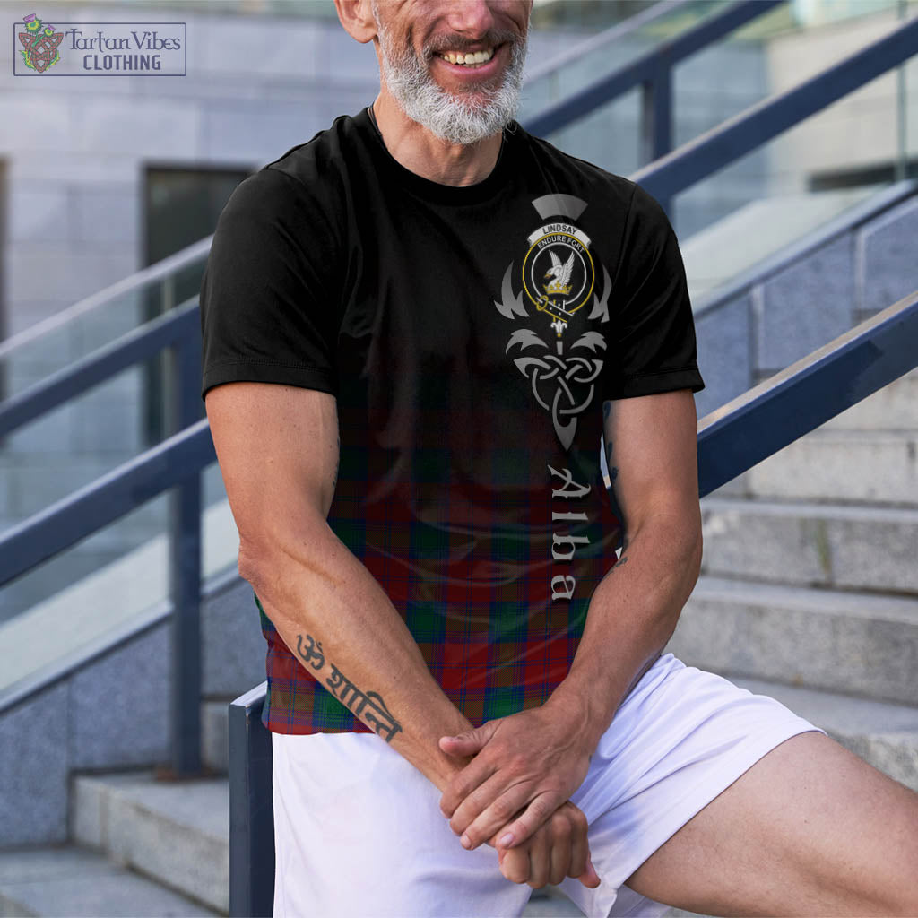 Tartan Vibes Clothing Lindsay Modern Tartan T-Shirt Featuring Alba Gu Brath Family Crest Celtic Inspired