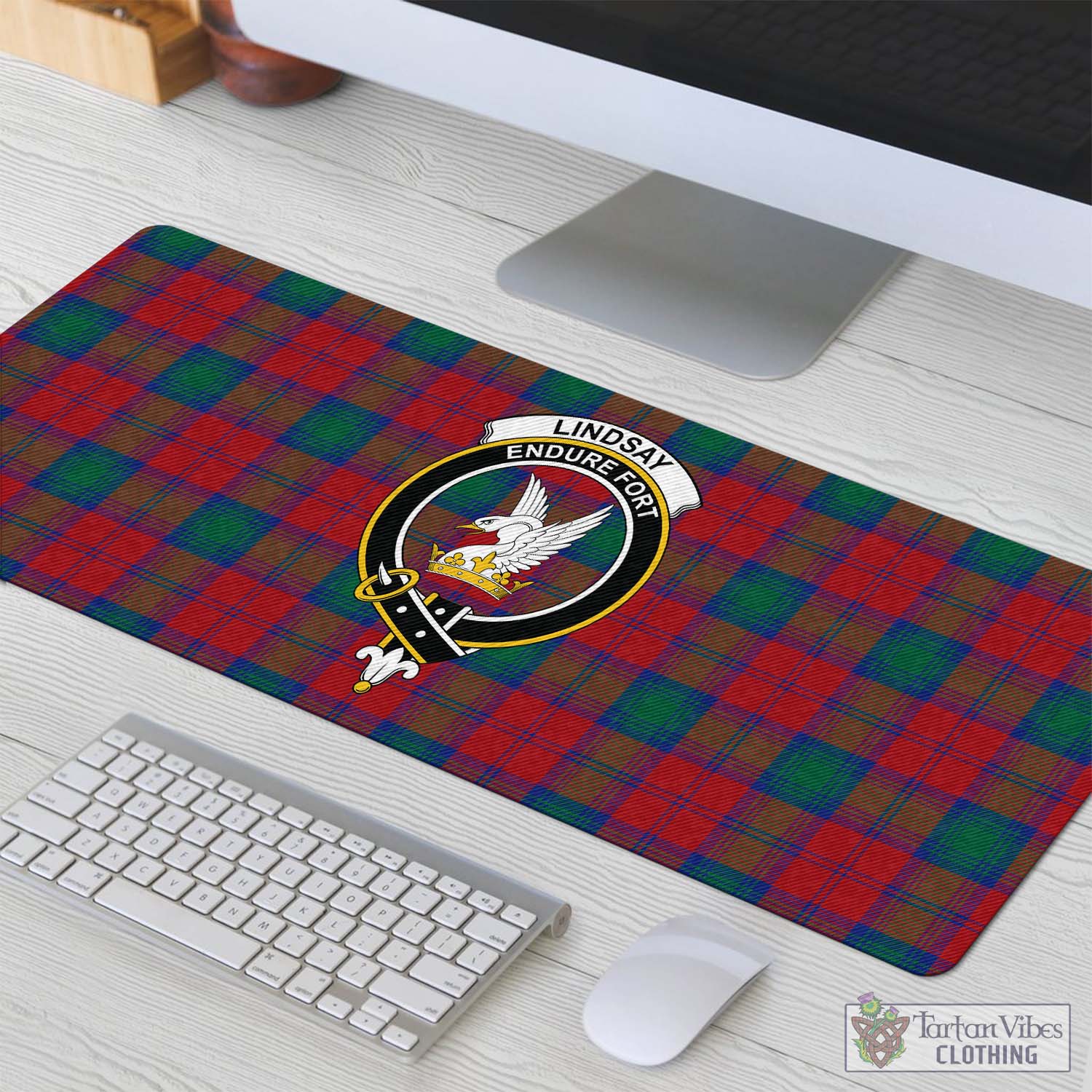 Tartan Vibes Clothing Lindsay Modern Tartan Mouse Pad with Family Crest