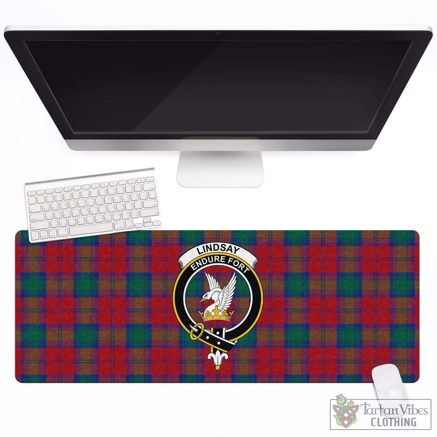 Tartan Vibes Clothing Lindsay Modern Tartan Mouse Pad with Family Crest