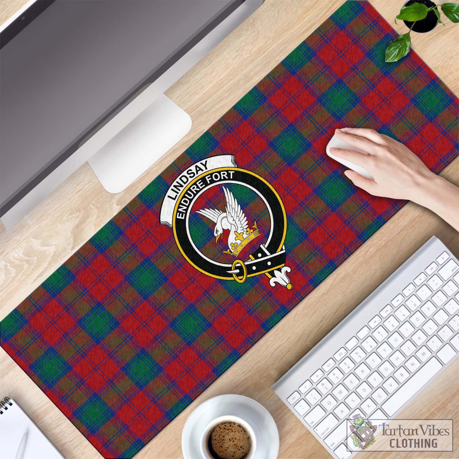 Tartan Vibes Clothing Lindsay Modern Tartan Mouse Pad with Family Crest