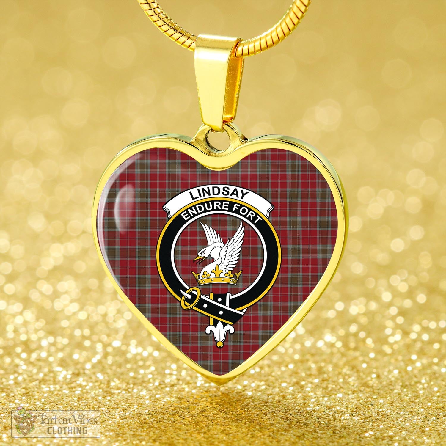 Tartan Vibes Clothing Lindsay Weathered Tartan Heart Necklace with Family Crest