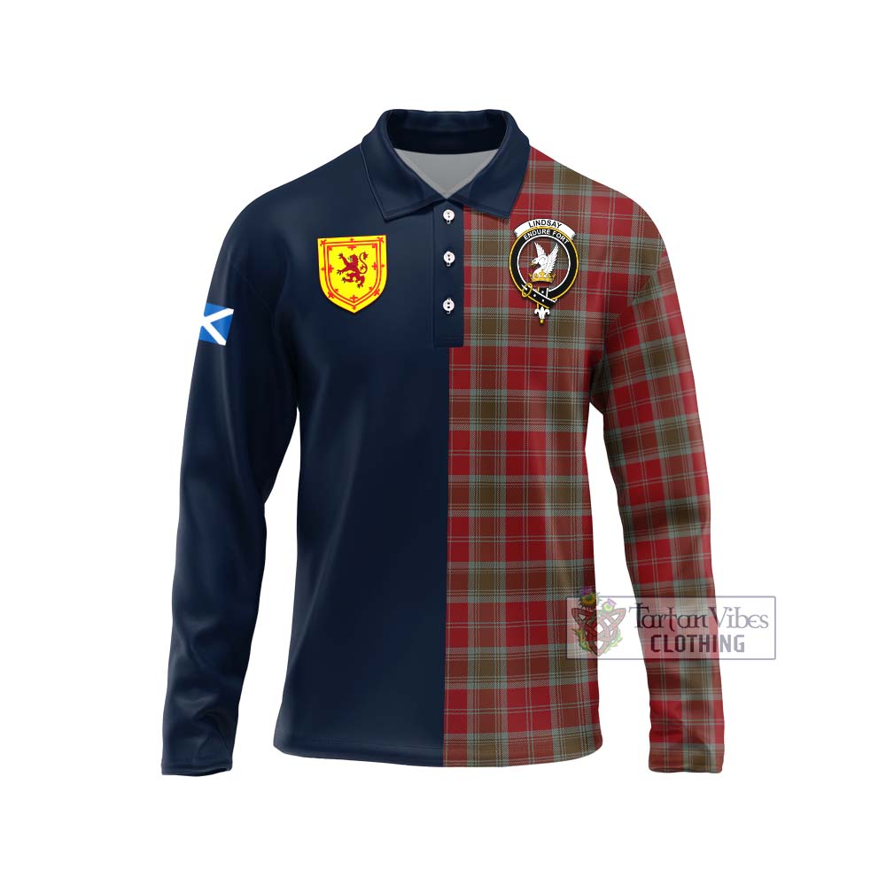 Tartan Vibes Clothing Lindsay Weathered Tartan Long Sleeve Polo Shirt with Scottish Lion Royal Arm Half Style