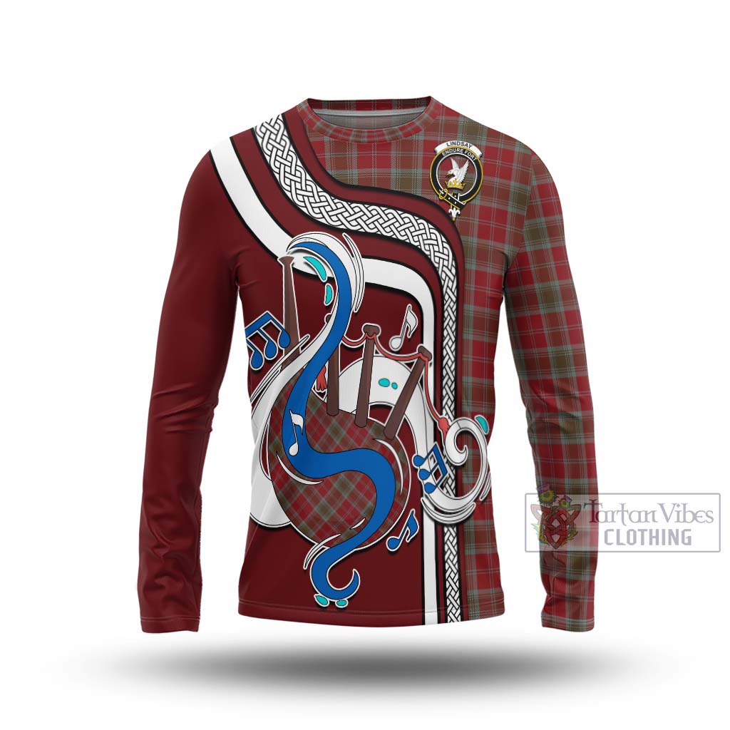 Tartan Vibes Clothing Lindsay Weathered Tartan Long Sleeve T-Shirt with Epic Bagpipe Style